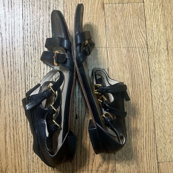PRADA GLADIATOR BLACK LEATHER SANDALS SIZE 41/10 - Picture 7 of 11